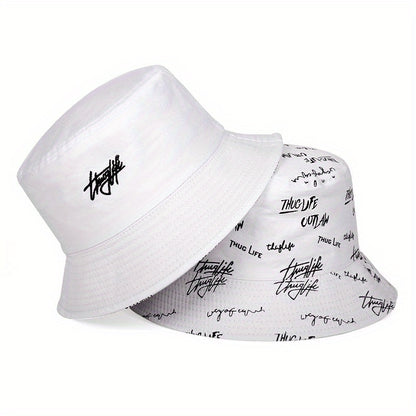 Reversible Men's Bucket Hat with Letter Print - Funky Style, Sun Protection & Versatile for Outdoor Activities, Foldable Sun Hat