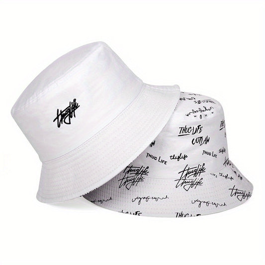 Reversible Men's Bucket Hat with Letter Print - Funky Style, Sun Protection & Versatile for Outdoor Activities, Foldable Sun Hat