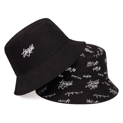 Reversible Men's Bucket Hat with Letter Print - Funky Style, Sun Protection & Versatile for Outdoor Activities, Foldable Sun Hat