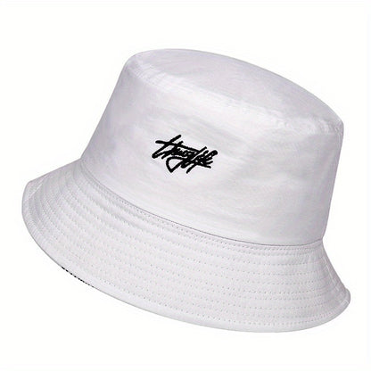 Reversible Men's Bucket Hat with Letter Print - Funky Style, Sun Protection & Versatile for Outdoor Activities, Foldable Sun Hat