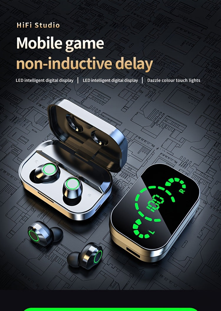 TWS Wireless Earbuds with LED Display, Noise Reduction, In-Ear Sports Gaming Headphones, Long Battery Life, High-Fidelity Sound, 2025 Model, Emergency Phone Charging Feature, 800mAh Lithium Battery, USB-C, for Android Phones,