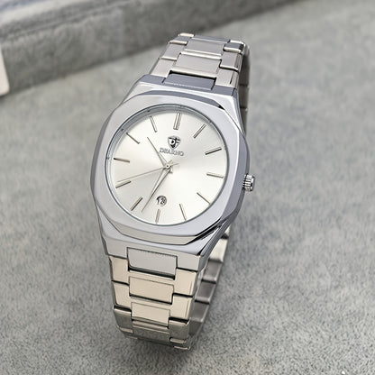 Elegant Men's Quartz Watch - Luminous Hands, Golden-Tone Dial with Stainless Steel Band, Date Display, Business Style, Non-Rechargeable Battery