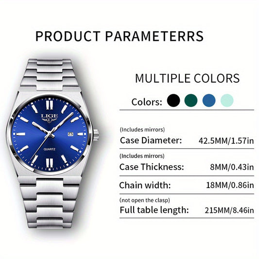 LIGE Women's Sporty Multi-Function Quartz Watch with Luminous Digital Display, Calendar & Stopwatch, Mint Green Dial, Stainless Steel Strap, High Quality for Lifestyles, Versatile Wristwatch | Sleek Watch Design | Polished Fi