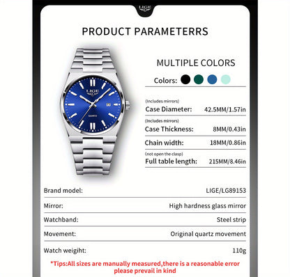 LIGE Women's Sporty Multi-Function Quartz Watch with Luminous Digital Display, Calendar & Stopwatch, Mint Green Dial, Stainless Steel Strap, High Quality for Lifestyles, Versatile Wristwatch | Sleek Watch Design | Polished Fi
