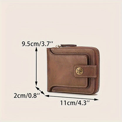 Men's Sleek Faux Leather Wallet with Tree Pattern - Compact Zippered Credit Card Holder & Coin Purse, Light Brown