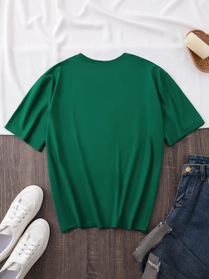 Women'S Casual Polyester T-Shirt with "Milano Italy" Letter Print, Short Sleeve Crew Neck Top, All-Season Knit Fabric Tee, Regular Length - 180gsm