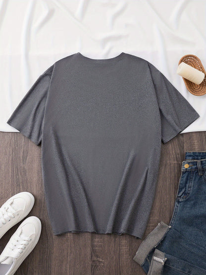 Women'S Casual Polyester T-Shirt with "Milano Italy" Letter Print, Short Sleeve Crew Neck Top, All-Season Knit Fabric Tee, Regular Length - 180gsm