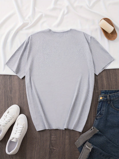 Women'S Casual Polyester T-Shirt with "Milano Italy" Letter Print, Short Sleeve Crew Neck Top, All-Season Knit Fabric Tee, Regular Length - 180gsm