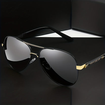 Men's Vintage Pilot Fashion Glasses Polarized Metal Frame Large Rims for Driving,,, - Stylish Retro Design, Eyewear, Quality Lenses