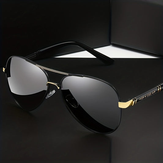 Men's Vintage Pilot Fashion Glasses Polarized Metal Frame Large Rims for Driving,,, - Stylish Retro Design, Eyewear, Quality Lenses