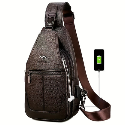 New Men'S Chest Bag 2024 Genuine Faux Leather Texture Crossbody Bag Casual Shoulder Bag Men'S Large Capacity Backpack Trendy