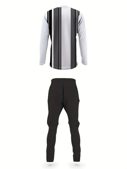 Men's Casual Fashion Round Neck Sweatshirt & Joggers Set - Polyester, Machine Washable, Printed Design for Spring/Fall