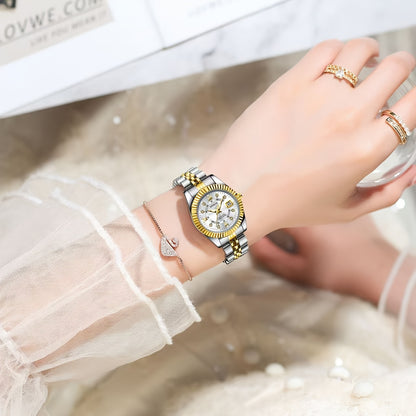 KASRLUO Elegant Women's Quartz Watch - Luminous Date, Stainless Steel Band, Precise Movement with Moon Phase Calendar, Timepiece