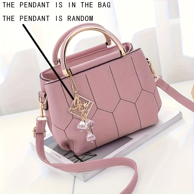 A Stylish Crossbody Bag for Women, Perfect for Everyday Needs, Featuring a Stitched Design, a Golden Chain, And a Decorative Stone.