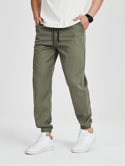 Men's Solid Color Drawstring Cargo Pants - Casual, Loose Fit with Multiple Pockets, Machine Washable