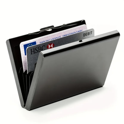 Premium Stainless Steel RFID Blocking Card Holder for Men – Sleek Black Metal Wallet with Multiple Compartments, Perfect Father’s Day Gift for Dad, Secure Card Storage | Polished Finish | Metallic Construction
