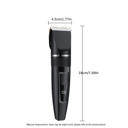 Professional Men's Electric Hair Clipper - Cordless, Adjustable, Rechargeable with LCD Display, USB Charging, for Hair, Face, Beard Trimming - ABS Material