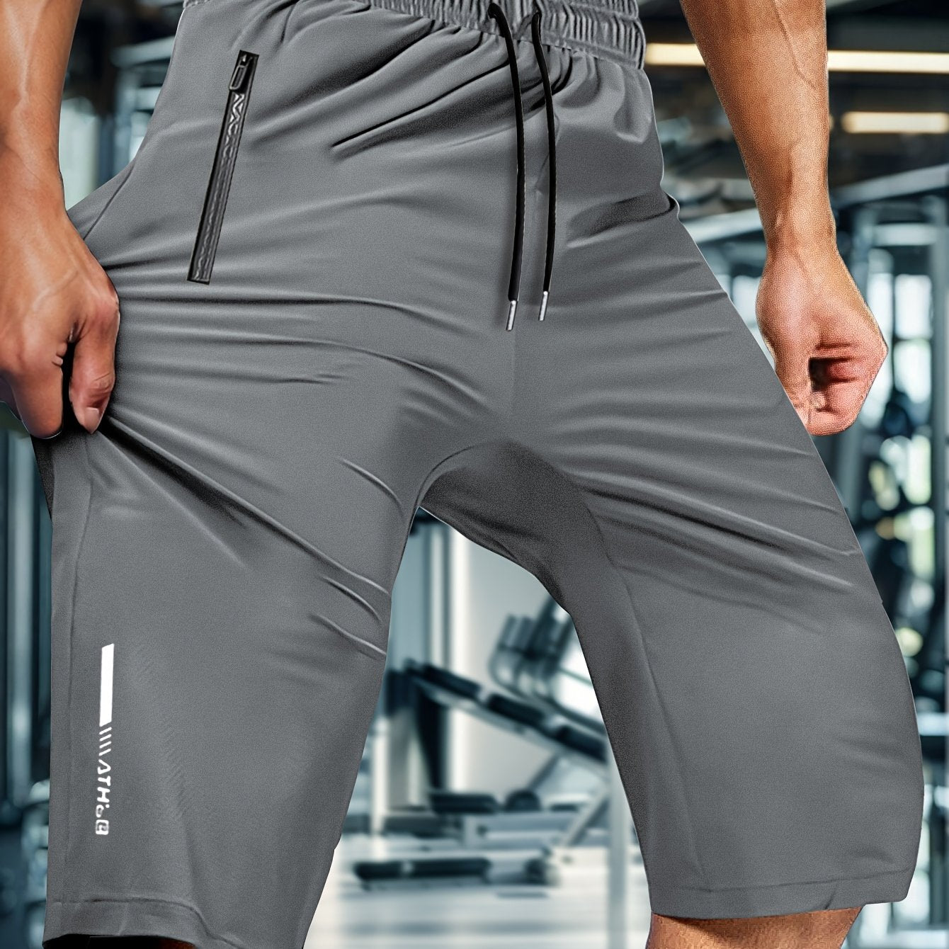 Men'S Summer Capri Pants Made from Highly Elastic Fabric, Featuring a Stylish Drawstring Elastic Waistband And Zip Pockets, Suitable for Casual Sports, Outdoor Activities, And Everyday Wear.