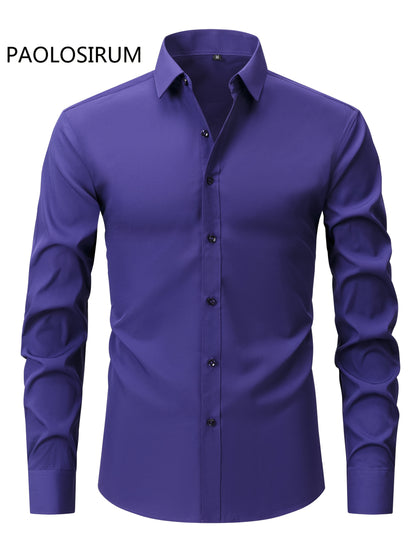 2025 New Men'S Business Slim-Fit Long-Sleeve Shirt, Wrinkle-Free, Elastic, And Smooth Fabric.