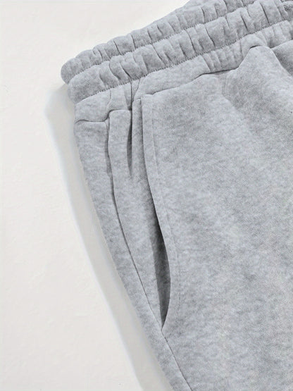New Autumn and Winter Men's Fleece-Lined Hooded Sweatshirt Set with Print, Long-Sleeve Hoodie and Drawstring Pants for Couples
