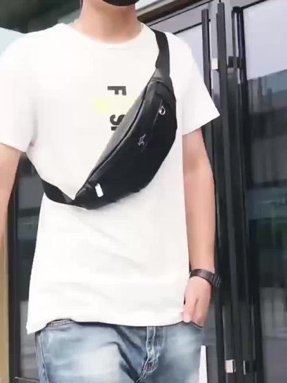 Men's Synthetic Leather Crossbody Bag - Adjustable Strap, Multiple Compartments, Lightweight Waist Pack for Hiking, Cycling & Daily Commute, Black, Cycling Bag | Modern Crossbody Bag | Adjustable Strap Bag