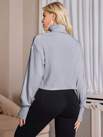 Women'S High Neck Knit Turtleneck T-Shirt, Solid Color Polyester 95% Spandex 5% Blend, Short Length, Fall/Winter Collection, 210g/m² Knit Fabric