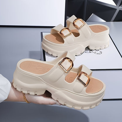 A pair of Women's new summer slippers, versatile and fashionable thick soles comfortable sandals, casual wedge EVA slippers for students, increase height and height for women commuting comfortable semi-slippers