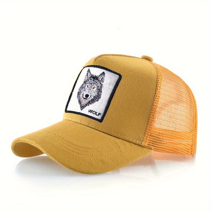 Animal Caps Trucker Hat Men Black Baseball Cap Women White Baseball Cap Men Wolf Trucker Cap Breathable Mesh Summer Baseball Caps Men'S & Women'S Wolf Embroidery Snapback Trucker Hat Fitted Outdoor Sports Adjustable Cap Gorra
