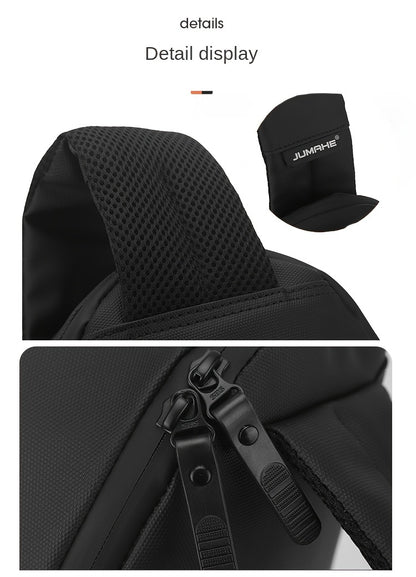 JUMAHE Men's USB Charging Crossbody Bag with Dual Power Ports, Hexagonal Geometric Design Street Style Shoulder Bag - Premium Durable Fabric, Adjustable Strap & Zipper Closure for Daily Commute (Black/Grey), Bags for Travel,