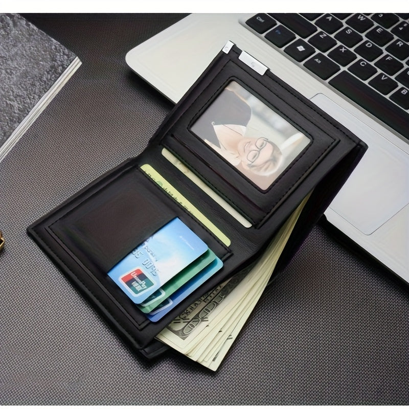 Men's Slim Faux Leather Wallet with Iron Edge - Trendy Korean Style, Black & Brown, Compact Design with Card Slots, Photo Holder & Large Banknote Compartment, Perfect for Everyday Use, Cardholder | Modern Look | Metallic Trim
