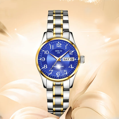 DEBLVE Women'S Watch - Glowing Face, Steel Strap, Week Calendar Display, Perfect Present for Birthdays, Celebrations, And Anniversaries