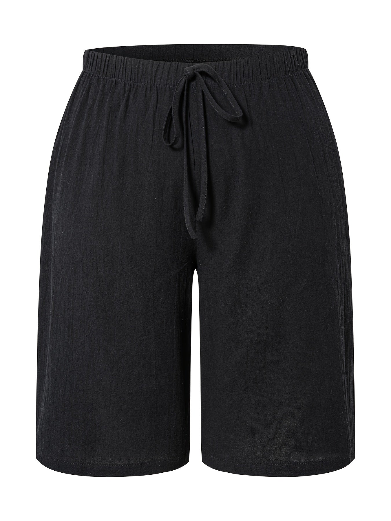 Women's Casual Solid Color Shorts with Faux Drawstring, Polyester, Machine Washable - All Seasons, Beach Pants, Leisure Style, ALL/Global/All