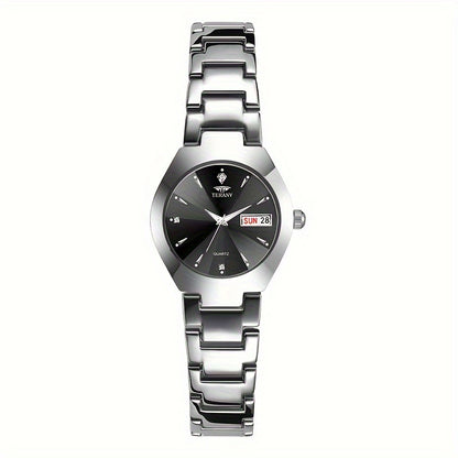 1 New Fashionable Quartz Ladies' Watch with Date Display - Black Dial, Luminous Hands & Markers, Stainless Steel Band, Casual Style, Travel & Business Use, Casual Style Watch | Minimalist Design | Quartz Movement