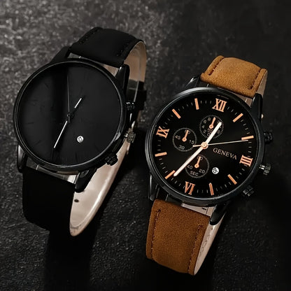 4pcs Men'S Fashionable Quartz Watch Set - Round Dial, Stainless Steel & Faux Leather Straps, Black & Brown Options, Ideal for Birthdays, Eid, Christmas, Valentine'S Day, and More, Gift for Friends & Family, Eid Gift|Stylish W