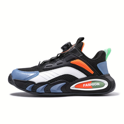 Casual Cool Low Top Sneakers With Rotating Button For Boys, Breathable Shock-absorbing Running Shoes For Spring Summer Autumn