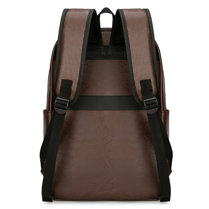 Men'S Lightweight Faux Leather Laptop Backpack - Stylish Black & Brown Design with Adjustable Straps, Tablet Compartment, and Multiple Zippers for School, Office, and Daily Commute, Backpack for School, Office Essentials Carr