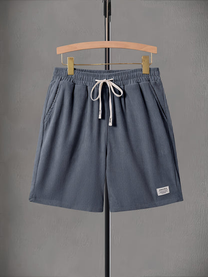 Pearson OBM Men's Corduroy Casual Shorts, White Drawstring, Polyester, Machine Washable, Slightly Elastic Fabric, Comfortable in Summer