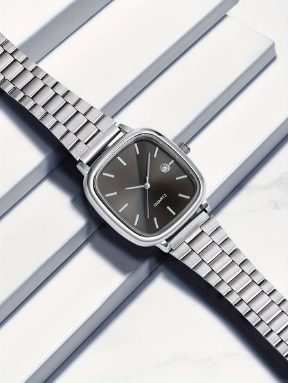 LUCKYFOX Dry Battery One Box Steel Band Small Square Calendar High-end Vintage Simple Men'S and Women'S Commuting Suitable for Daily Life Business Activities Festival Gifts Birthday Gifts Valentine'S Day Gifts
