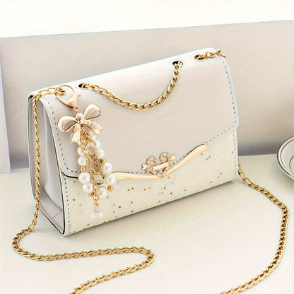 1pc Fashionable Women's flip chain tassel pendant decorative shoulder bag, portable shopping handbag is the best gift for family, loved ones, friends, classmates and oneself, square bread 1-4pcs shoulder bag