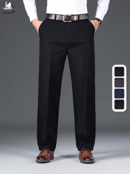 1pc Classic Fit Men'S Dress Pants - 100% Cotton, Solid Color, Non-Stretch, Regular Length, for Autumn/Winter - Business Casual Style
