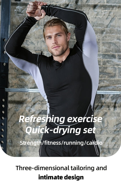 Men'S 3pcs Athletic Set, Breathable Mesh Long Sleeve Top, Skinny Fit Polyester & Spandex, Crew Neck, Solid Color, High Stretch, for Running, Basketball, Hiking, Training - Fall/Winter Sports Outfit