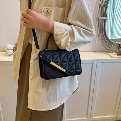 1pc Stylish Black Quilted Crossbody Bag with Magnetic Clasp & Adjustable Strap – Elegant -Pattern Design for Everyday Use, Work, and Outings, Small Crossbody Bag