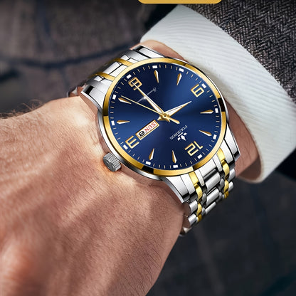 1pc New FOURRON Men's Stainless Steel Strap Quartz Watch - Large HD Scratch Resistant and Wear-Resistant Dial, IPX7 Waterproof, Luminous, Date & Calendar Function, Silent Movement, Stylish Gift for Him