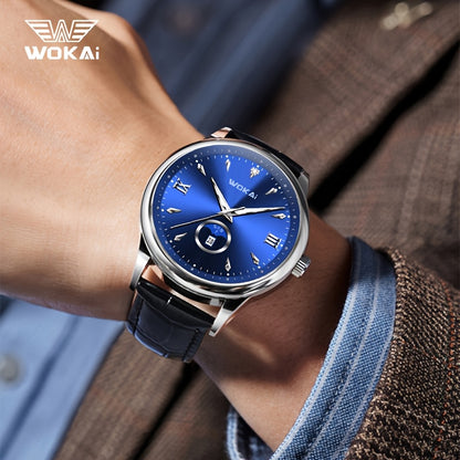WOKAI Men's Sporty Watch with Glowing Dial, World Time & Date, Round Plastic Case, Faux Leather Strap, Battery-Powered, Perfect Gift for Spring & Summer