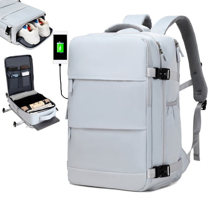 Large Capacity Women'S Travel Backpack with Shoe Compartment, Flight Approved Carry-On, Business Laptop Bag, Polyester Lined, Adjustable Strap, Zipper Closure, Solid White, USB Powered