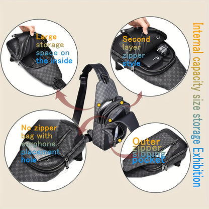 HUABUPS Men'S Crossbody Backpack - Black PVC Business Commuter Bag with USB Charging, Adjustable Strap, Multiple Compartments & Durable Design for Travel, Hiking, Daily Use - Ideal Gift for Men, Hiking Gear, Stylish Accessory