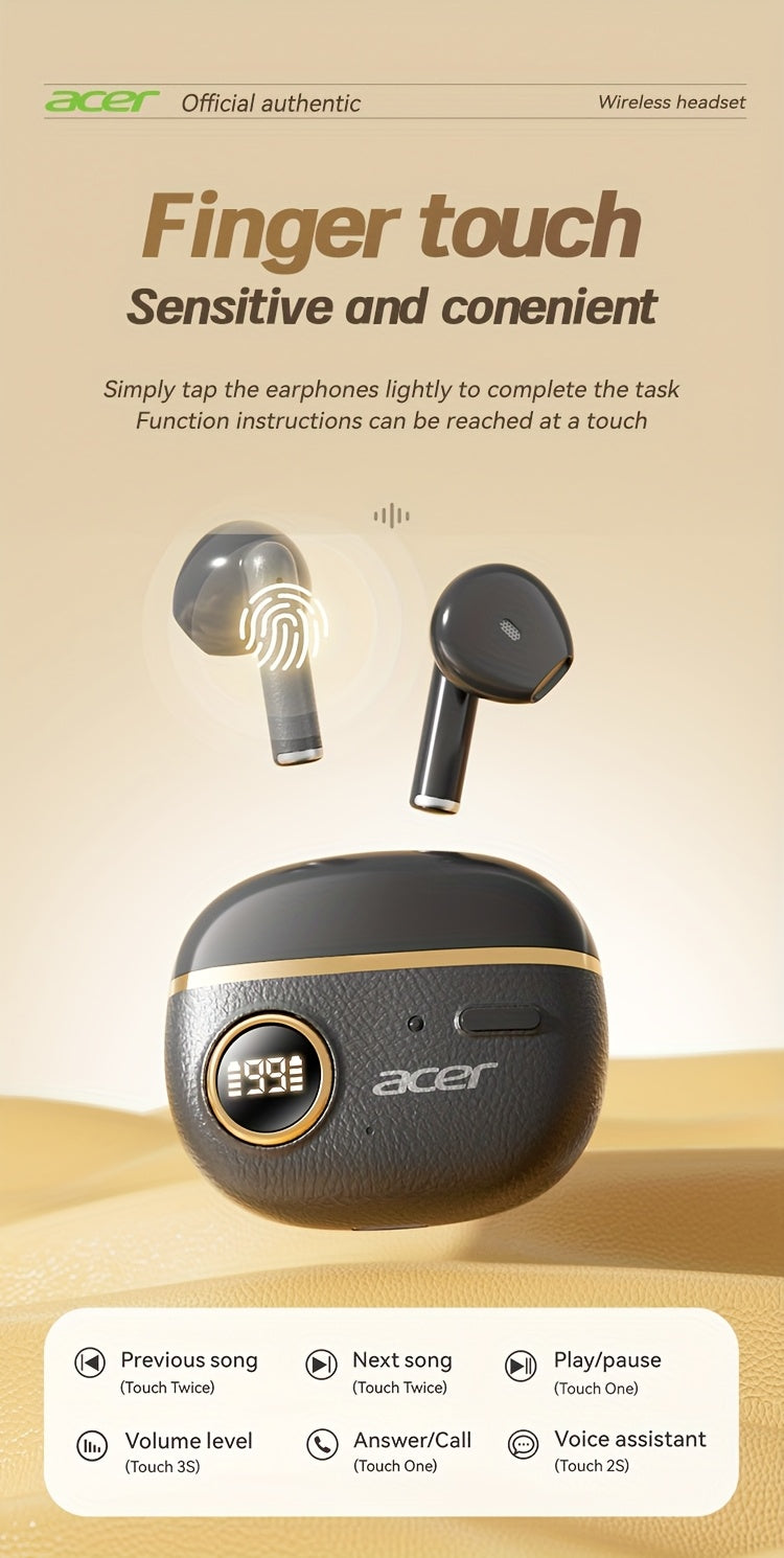 ACER TWS Wireless Earbuds with Deep Bass & Noise Cancellation, Long-Lasting Comfort, HIFI Sound, Touch Controls, Fast Delivery, Compatible with Phones/Tablets/Laptops, Ideal for Running, Music, Business, and More, Wireless Ea