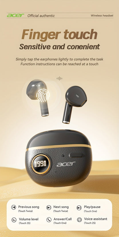 ACER TWS Wireless Earbuds with Deep Bass & Noise Cancellation, Long-Lasting Comfort, HIFI Sound, Touch Controls, Fast Delivery, Compatible with Phones/Tablets/Laptops, Ideal for Running, Music, Business, and More, Wireless Ea