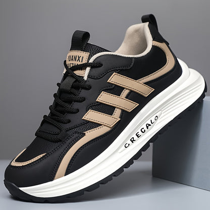 1 Pair of Men's Casual Sneakers, Comfortable Slip-Resistant, Black & Beige Low-Top Shoes for Casual Attire, Trendy Street Style with Fabric Lining and Durable PVC Sole