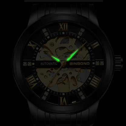 Stylish Men'S Fashion Casual Hollow Out Movement Mechanical Watch Waterproof Luminous Automatic Mechanical Watch, Without Battery